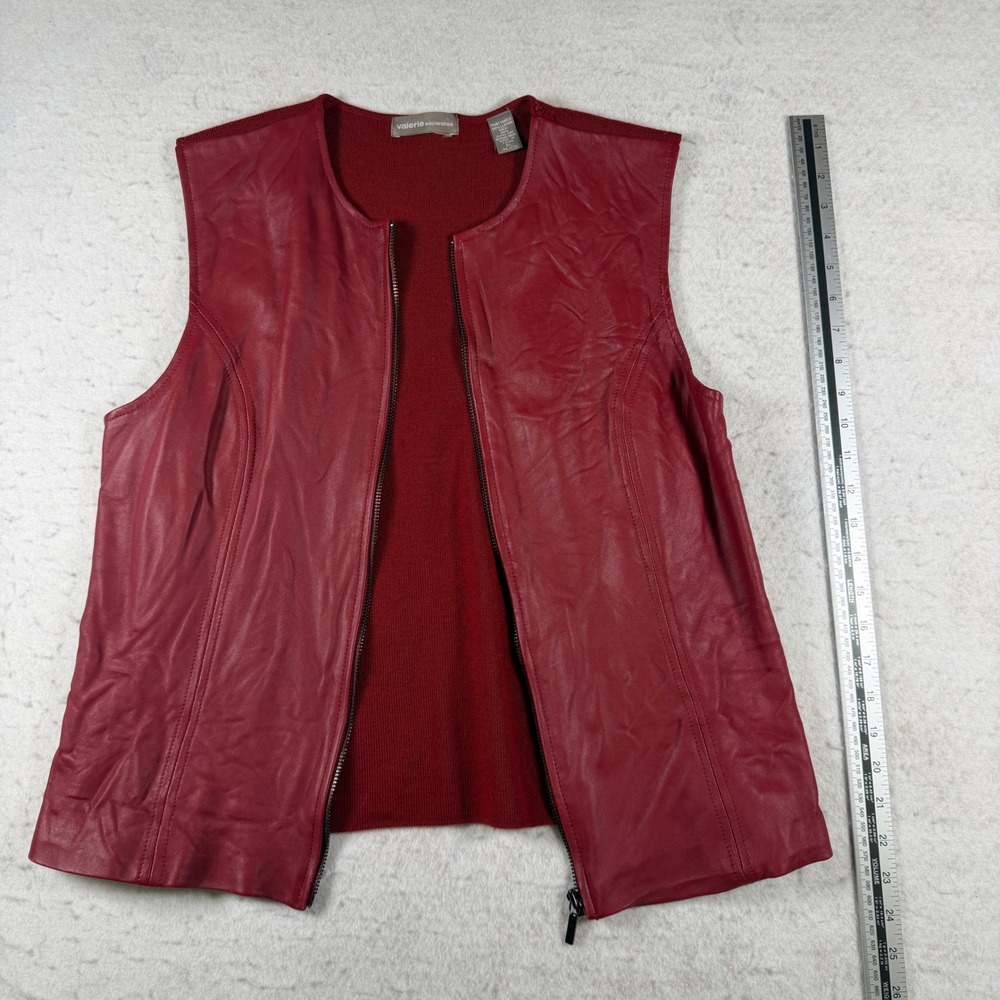 Valerie Separates Womens XL Leather & Merino Wool Zip Front Vest Burgundy Red - Picture 8 of 9